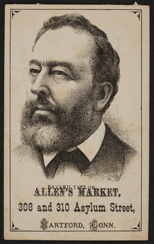 Trade card for Allen's Market, 308 and 310 Asylum Street, Hartford, Connecticut, undated