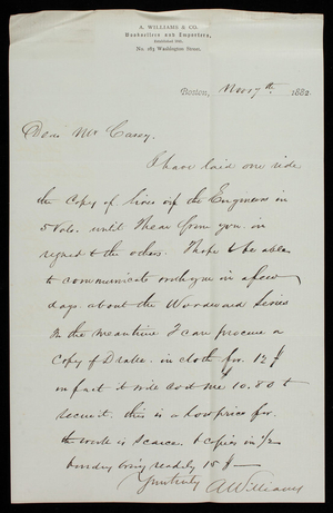 A. Williams to Thomas Lincoln Casey, November 17, 1882