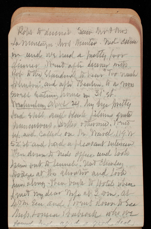 Thomas Lincoln Casey Notebook, March 1895-July 1895, 064, Robs to dine. Saw Mr. + Mrs.