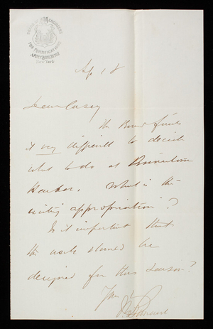 [John G.] Barnard to Thomas Lincoln Casey, April 18, 1870