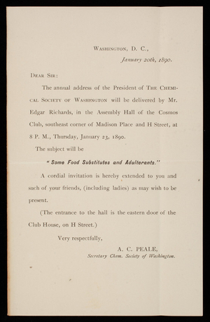 A. C. Peale to Thomas Lincoln Casey, January 20, 1890