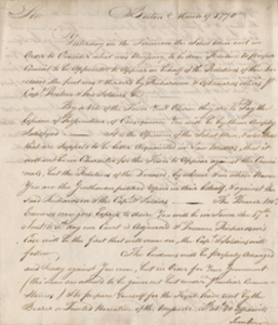 Letter from William Molineux to Robert Treat Paine, 9 March 1770