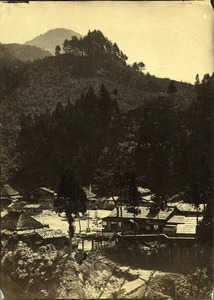 View of village and mountain in Japan