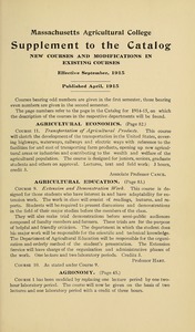 Massachusetts Agricultural College: Supplement to the Catalogue. New courses and modifications in existing courses, effective September, 1915