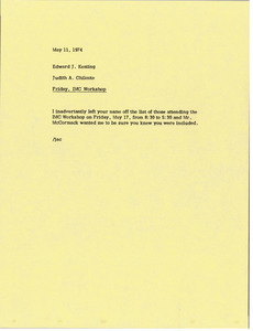 Memorandum from Judy A. Chilcote to Edward J. Keating