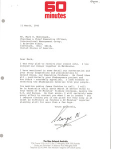 Letter from George Negus to Mark H. McCormack