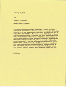 Memorandum from Mark H. McCormack to Arnold Palmer Allstate file