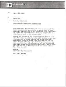 Memorandum from Mark H. McCormack to Betsy Goff