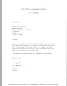 Letter from Mark H. McCormack to Robert E. McCowen