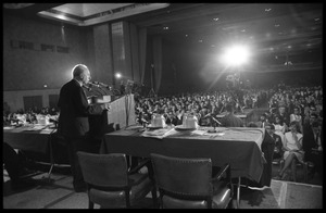 Hans J .Morgenthau, speaking at the National Teach-in on the Vietnam War: view from rear stage over the audience