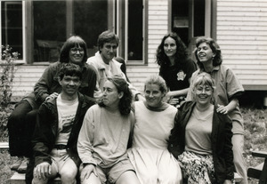 Group posed in front of house, with Grace Gershuny (top left)