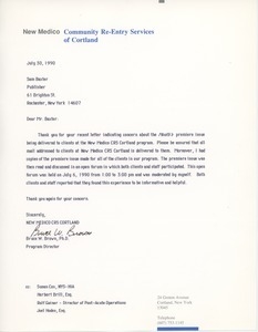 Letter from Bruce W. Brown to Sam Baxter