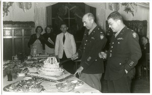 Christmas at the Office of Military Government mess: Colonel John J. Maginnis and Lt. Col. Waring (XO)