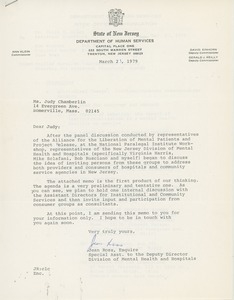 Letter from Jean Ross to Judi Chamberlin