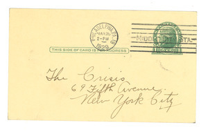 Postcard from Samuel J. Brown to The Crisis