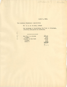 Accounting of money owed to W. E. B. Du Bois from the American Missionary Association