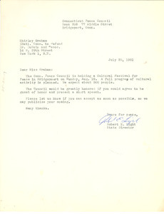 Letter from Connecticut Peace Council to National Committee to Defend Dr. W. E. B. Du Bois & Associates