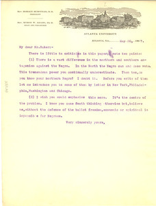 Letter from W. E. B. Du Bois to Ray Stannard Baker