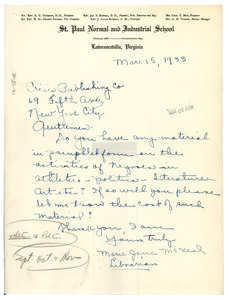 Letter from St. Paul Normal and Industrial School to the Crisis