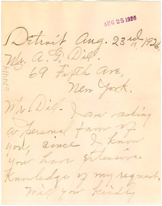 Letter from Rosa L. Griggs to Augustus Granville Dill