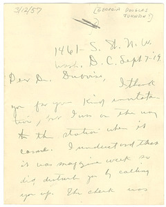 Letter from Georgia Douglas Johnson to W. E. B. Du Bois