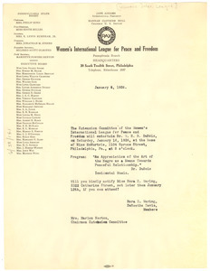Letter from Women's International League for Peace and Freedom to W. E. B. Du Bois