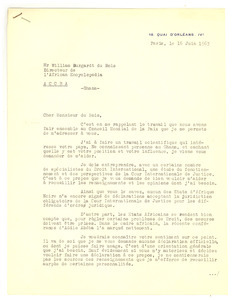 Letter from Pierre Cot to W. E. B. Du Bois