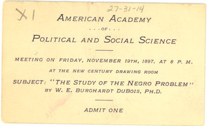 American Academy of Political and Social Science lecture ticket