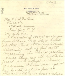 Letter from Nellie C. Henry to W. E. B. Du Bois
