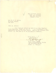 Letter from H. E. King to W. E. B. Du Bois