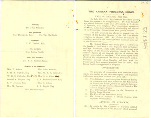 The African Progress Union Annual Report, 1921-1922