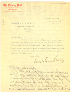 Letter from New York Evening Post to W. E. B. Du Bois