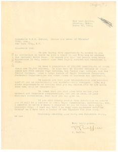 Letter from P. Ruffin to W. E. B. Du Bois
