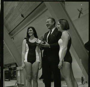 Art Linkletter and two representatives of the Swimming Team (1969)