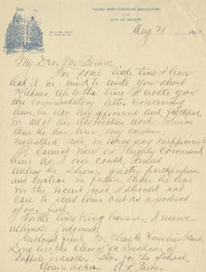 Letter from Anson L. Parker to Jacob T. Bowne (August 28, 1891)