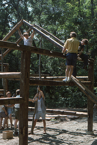 Rafter forks used in raising the roof at the Moon Barn Raising at entrance to Hopkins Forest on 2 August 1975.