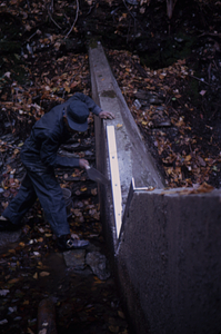 Installation of blade on South Branch Birch Brook v-notch weir. #7.