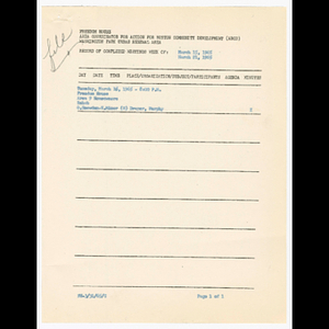 Minutes and attendance list for Washington Park Association of Apartment House Owners (WAPAAHO), area #9 and Citizens Urban Renewal Action Committee (CURAC) Executive Committee meetings in March 1965