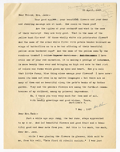 Statement and correspondence between Mrs. John G. Jack, Bartolomeo Vanzetti, and Nicola Sacco, April-August 1927