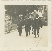 Firefighters outside Our Lady Help of Christians, Newton