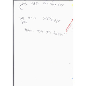Card from a third grader at North Park Elementary School