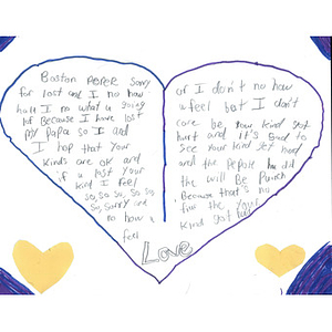 Heart sympathy letter from an Illinois student