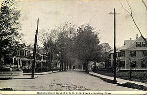 Woburn Street west of B&M R.R. tracks, Reading, Mass.