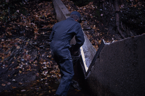 Installation of blade on South Branch Birch Brook v-notch weir. #6.