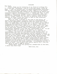 Correspondence from Lou Sullivan to Paul Walker (October 24, 1988)