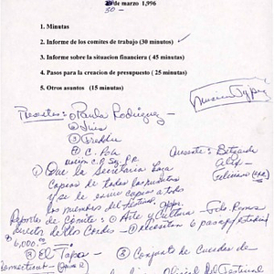 Agenda from meeting of the Festival Puertorriqueño de Massachusetts, Inc. Executive Committee on March 30, 1996
