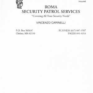 Fax from Vincenzo Carinelli about costs of Roma Security Patrol Services at Festival Puertorriqueño