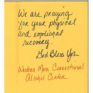 Card from the Western Massachusetts Correctional Alcohol Center