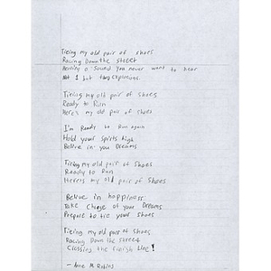 Poem sent to Boston Medical Center ("Tieing my old pair of shoes...")