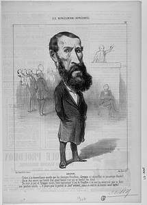 GREPPO. Grâce à la bienveillance muette que lui témoigne Proudhon, Greppo est aujourd'hui un personnage illustre! Qu'on dise encore que l'amitié d'un grand homme n'est pas un bienfait des dieux. Du reste, le jour où Greppo cessera d'être représentant et ami de Proudhon il ne sera pas embarrassé pour se faire une position sociale. - Il posera pour le portrait du Juif errant, jamais on avait vu un homme aussi barbu!